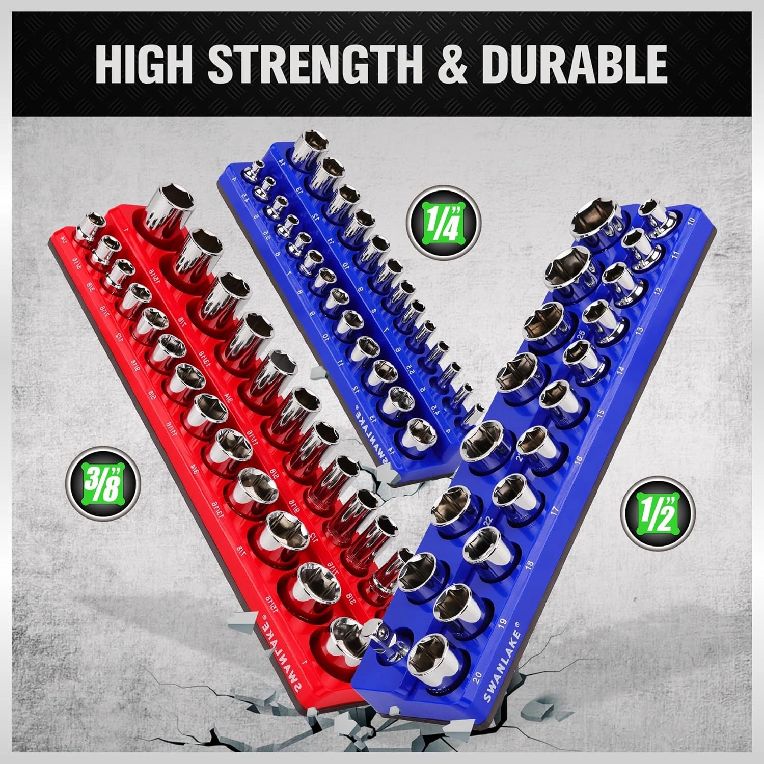 Magnetic Socket Organizer Set, 6PCS Magnetic Socket Holder, 1/4", 3/8", 1/2" Socket Holds 143 Pieces Magnetic Socket Trays (Blue&red, 6 Pcs)