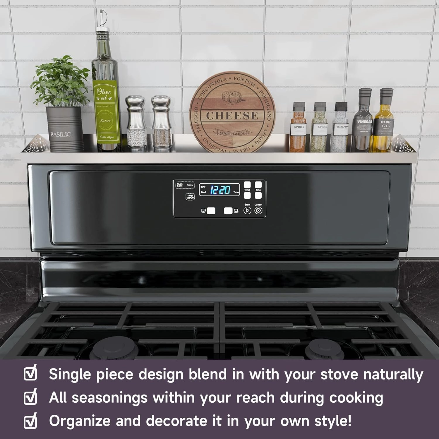 Magnetic Stove top Shelf, 30" Length, Magnetic Spice Rack Over the Stove, Oven Shelf for top of Stove, Seasoning Organizer, Kitchen Organizers and Storage (Stainless Steel)