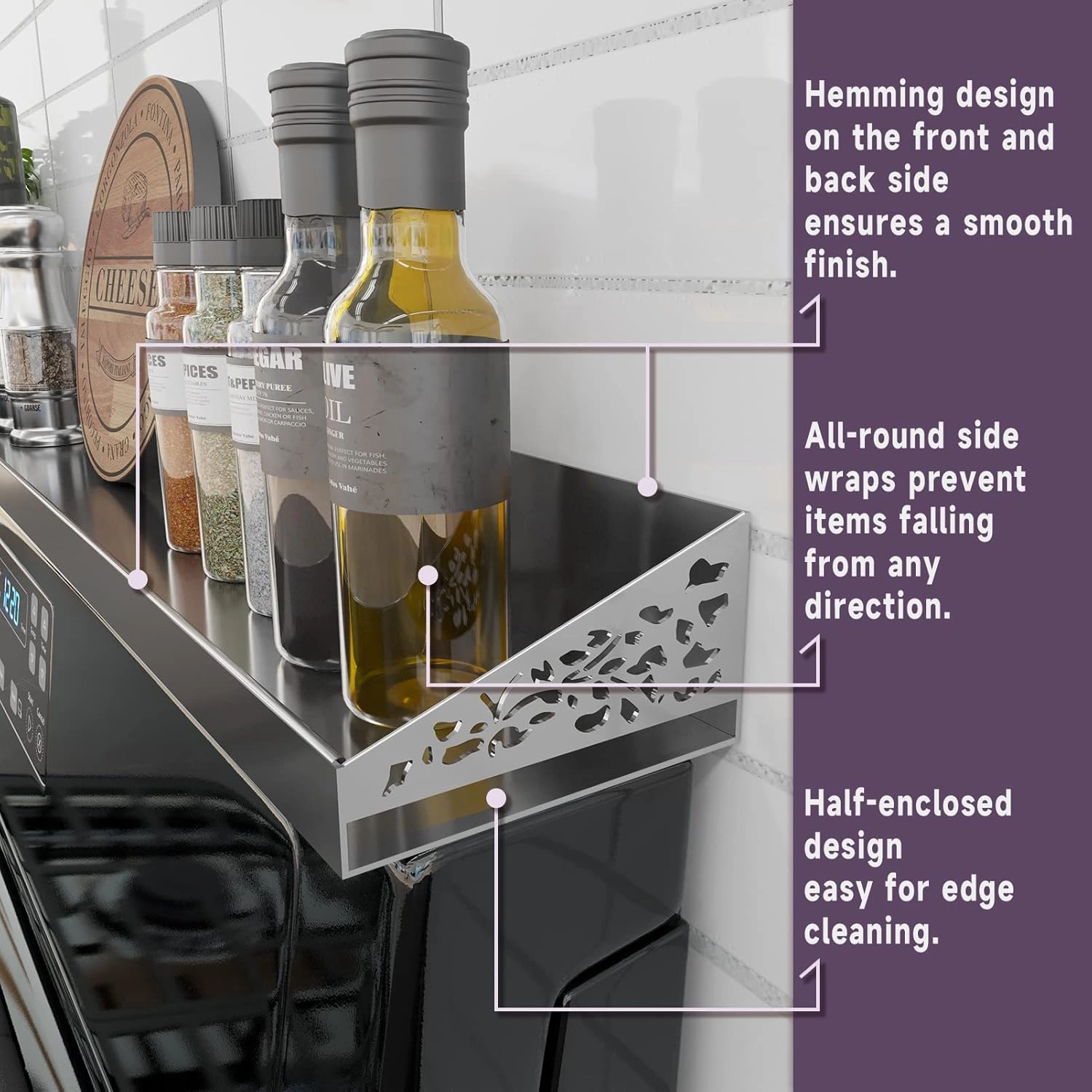 Magnetic Stove top Shelf, 30" Length, Magnetic Spice Rack Over the Stove, Oven Shelf for top of Stove, Seasoning Organizer, Kitchen Organizers and Storage (Stainless Steel)