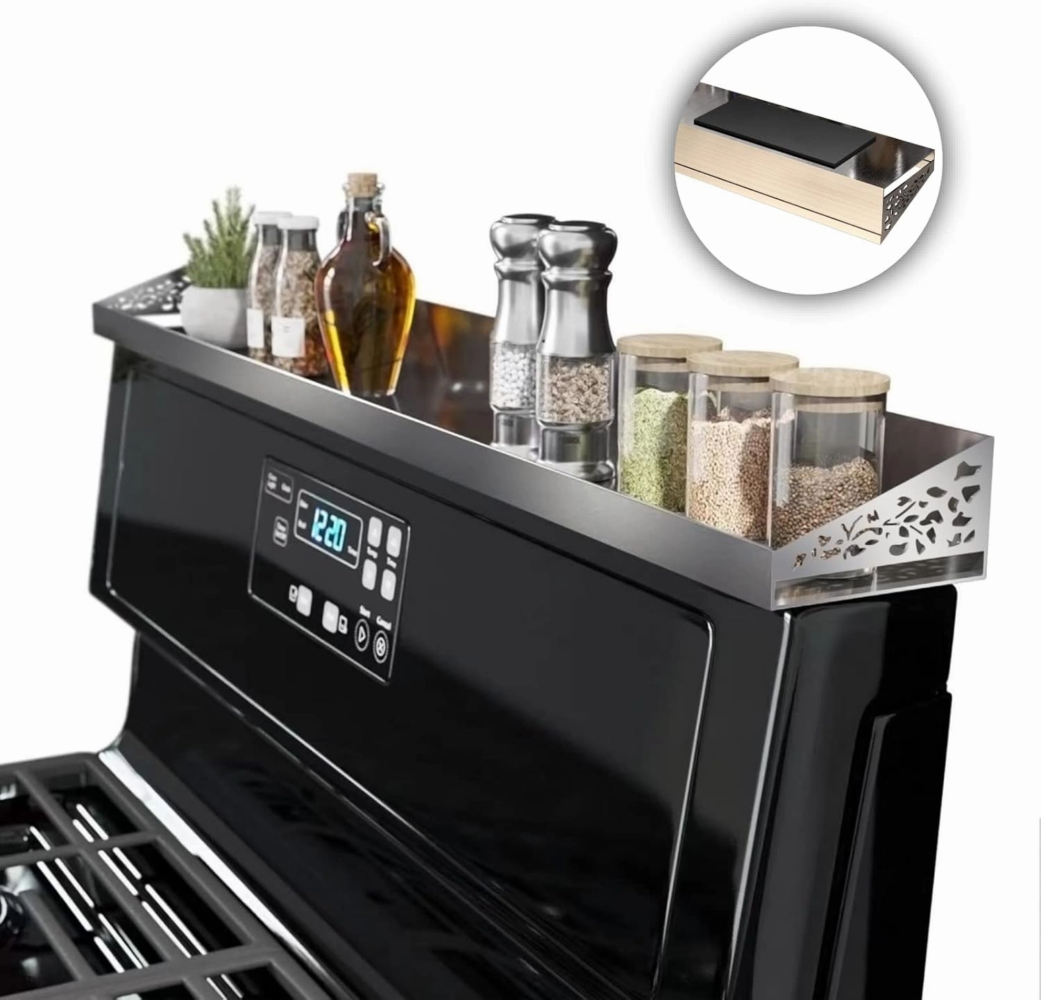 Magnetic Stove top Shelf, 30" Length, Magnetic Spice Rack Over the Stove, Oven Shelf for top of Stove, Seasoning Organizer, Kitchen Organizers and Storage (Stainless Steel)