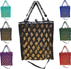 Majestic Ally Double Side Open Slow Feeder Hay Bag - Diamond Shaped Obliquely Placed Webbing (Black)