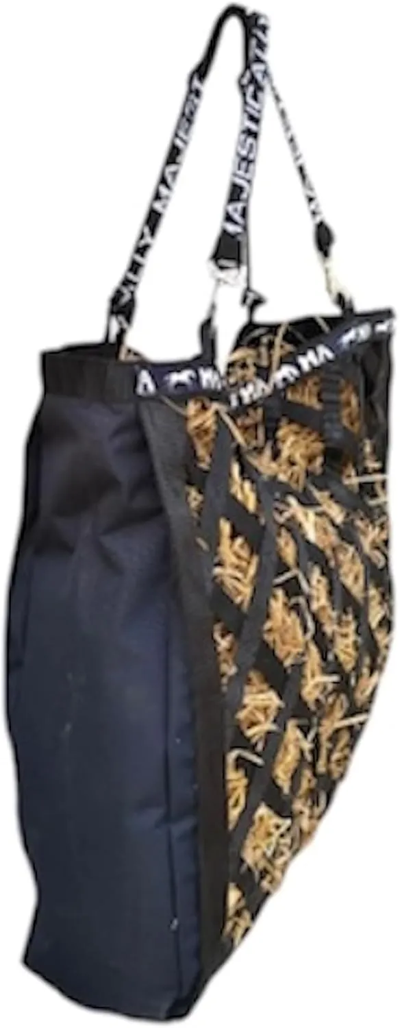 Majestic Ally Double Side Open Slow Feeder Hay Bag - Diamond Shaped Obliquely Placed Webbing (Black)