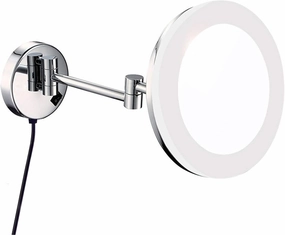 Makeup Mirror with Lights and Magnification, 8 inch Brass Chrome Bathroom Wall-Mounted LED Vanity Mirror, Rotatable Extendable Mirror with Plug(7X)