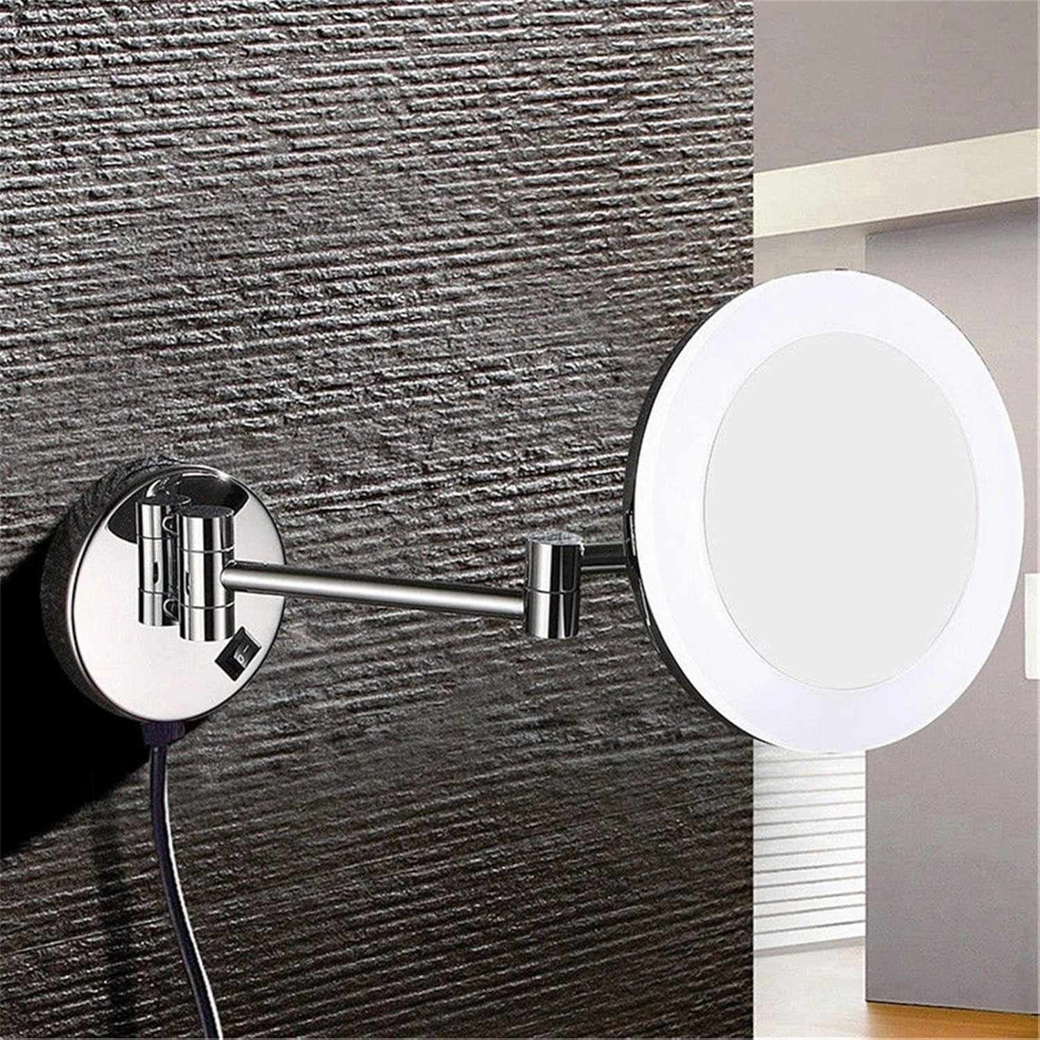 Makeup Mirror with Lights and Magnification, 8 inch Brass Chrome Bathroom Wall-Mounted LED Vanity Mirror, Rotatable Extendable Mirror with Plug(7X)
