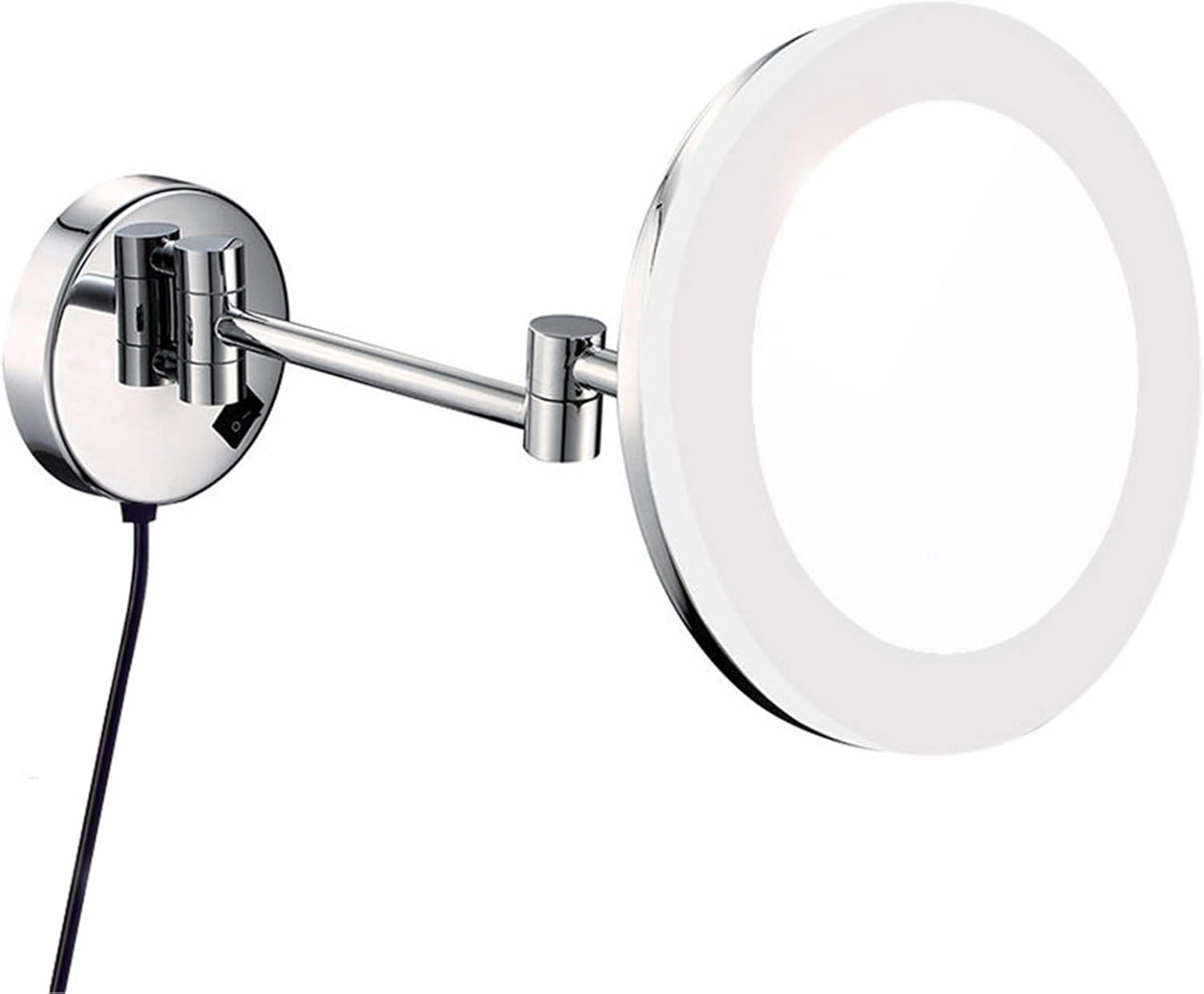 Makeup Mirror with Lights and Magnification, 8 inch Brass Chrome Bathroom Wall-Mounted LED Vanity Mirror, Rotatable Extendable Mirror with Plug(7X)