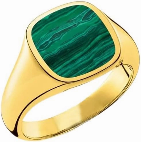 Malachite Ring for Men 10K/14K/18K Solid Real Yellow Gold 2CT Natural Malachite Rings for Men Malachite Handmade for Men’s Ring Square Malachite Rings Luxury Jewelry Gift Wedding Size 4-18