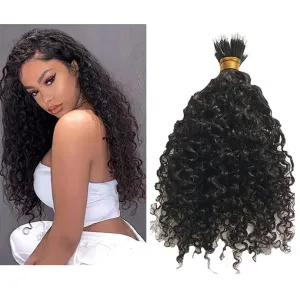 Malaysian Nano Ring Hair Extensions Human Hair Kinky Curly Nano Tip Bead Human Hair Extensions For Women Black and Brown Color (20inch 100strand, Natural Color)