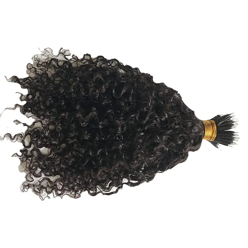 Malaysian Nano Ring Hair Extensions Human Hair Kinky Curly Nano Tip Bead Human Hair Extensions For Women Black and Brown Color (20inch 100strand, Natural Color)