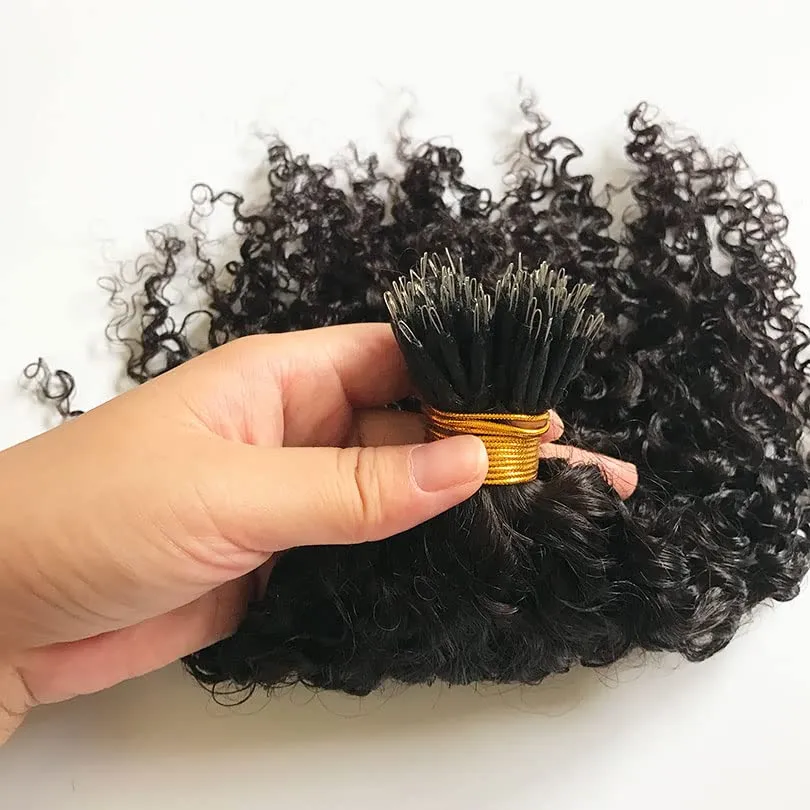 Malaysian Nano Ring Hair Extensions Human Hair Kinky Curly Nano Tip Bead Human Hair Extensions For Women Black and Brown Color (20inch 100strand, Natural Color)