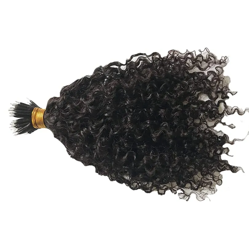Malaysian Nano Ring Hair Extensions Human Hair Kinky Curly Nano Tip Bead Human Hair Extensions For Women Black and Brown Color (20inch 100strand, Natural Color)