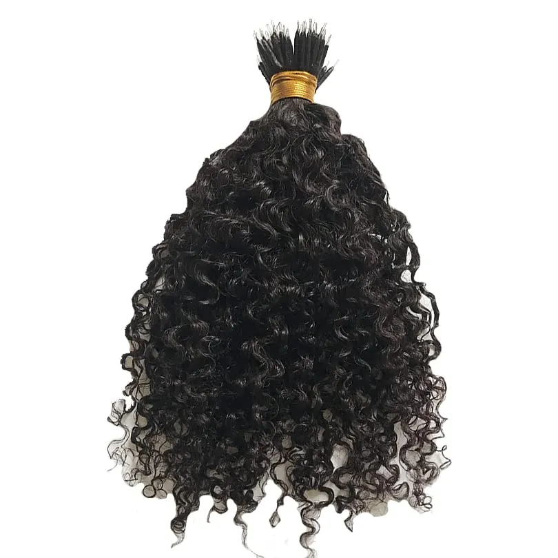 Malaysian Nano Ring Hair Extensions Human Hair Kinky Curly Nano Tip Bead Human Hair Extensions For Women Black and Brown Color (20inch 100strand, Natural Color)