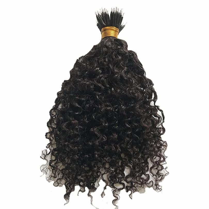 Malaysian Nano Ring Hair Extensions Human Hair Kinky Curly Nano Tip Bead Human Hair Extensions For Women Black and Brown Color (20inch 100strand, #1 Jet Black)