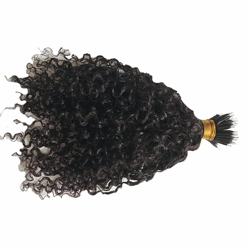 Malaysian Nano Ring Hair Extensions Human Hair Kinky Curly Nano Tip Bead Human Hair Extensions For Women Black and Brown Color (20inch 100strand, #1 Jet Black)