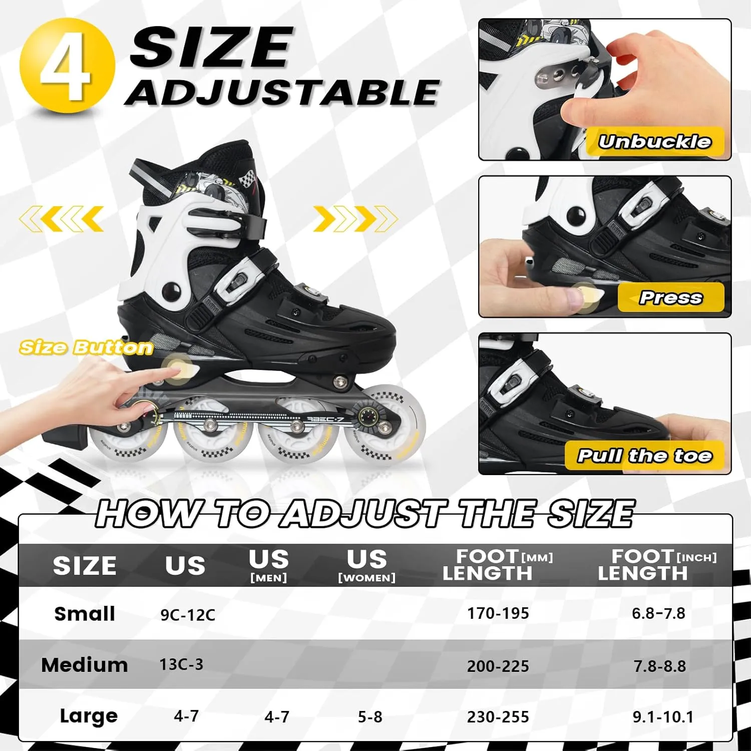 MammyGol Inline Skates for Boys and Girls Youth, 4 Size Adjustable Roller Skates with PU Flashing Wheels, Aggressive Inline Skates High Performance for Kids Age 6-12