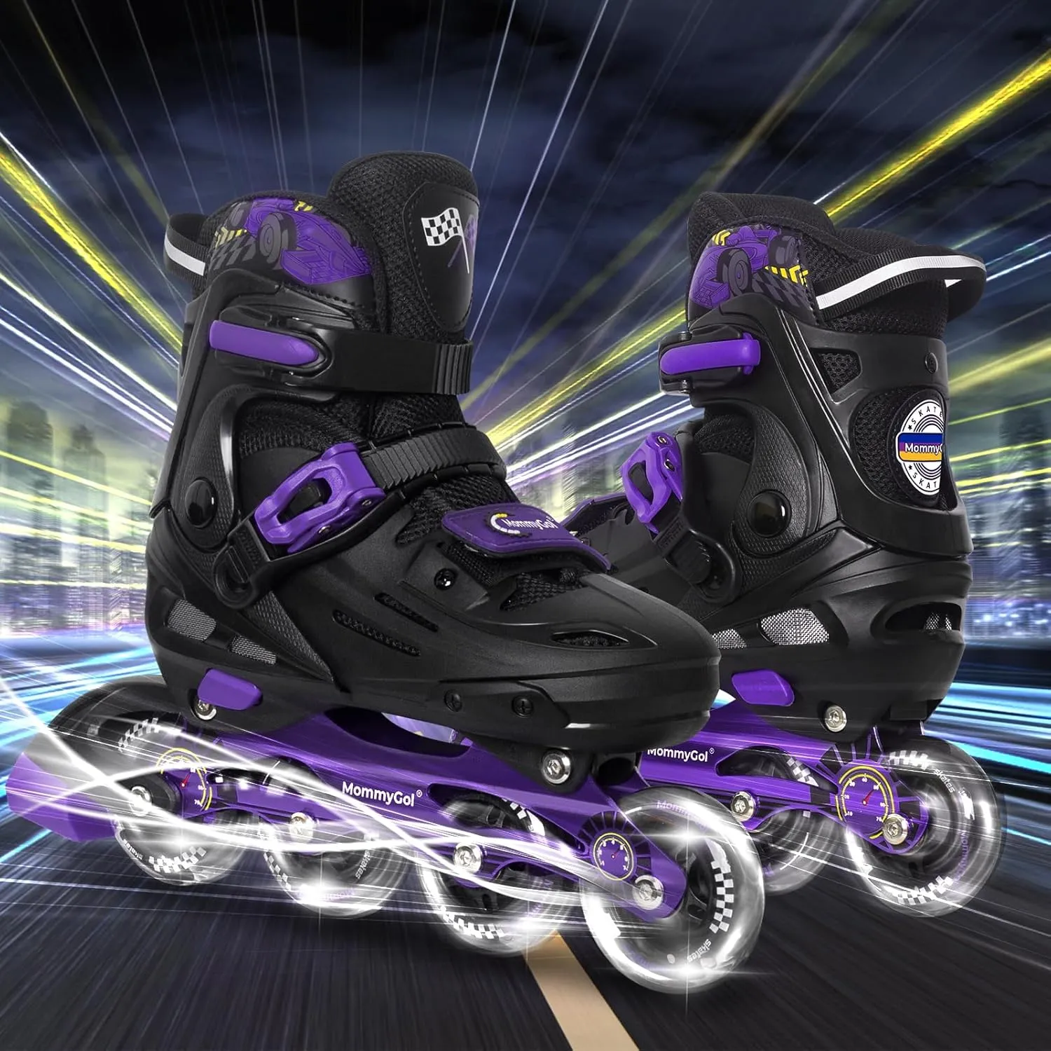 MammyGol Inline Skates for Boys and Girls Youth, 4 Size Adjustable Roller Skates with PU Flashing Wheels, Aggressive Inline Skates High Performance for Kids Age 6-12