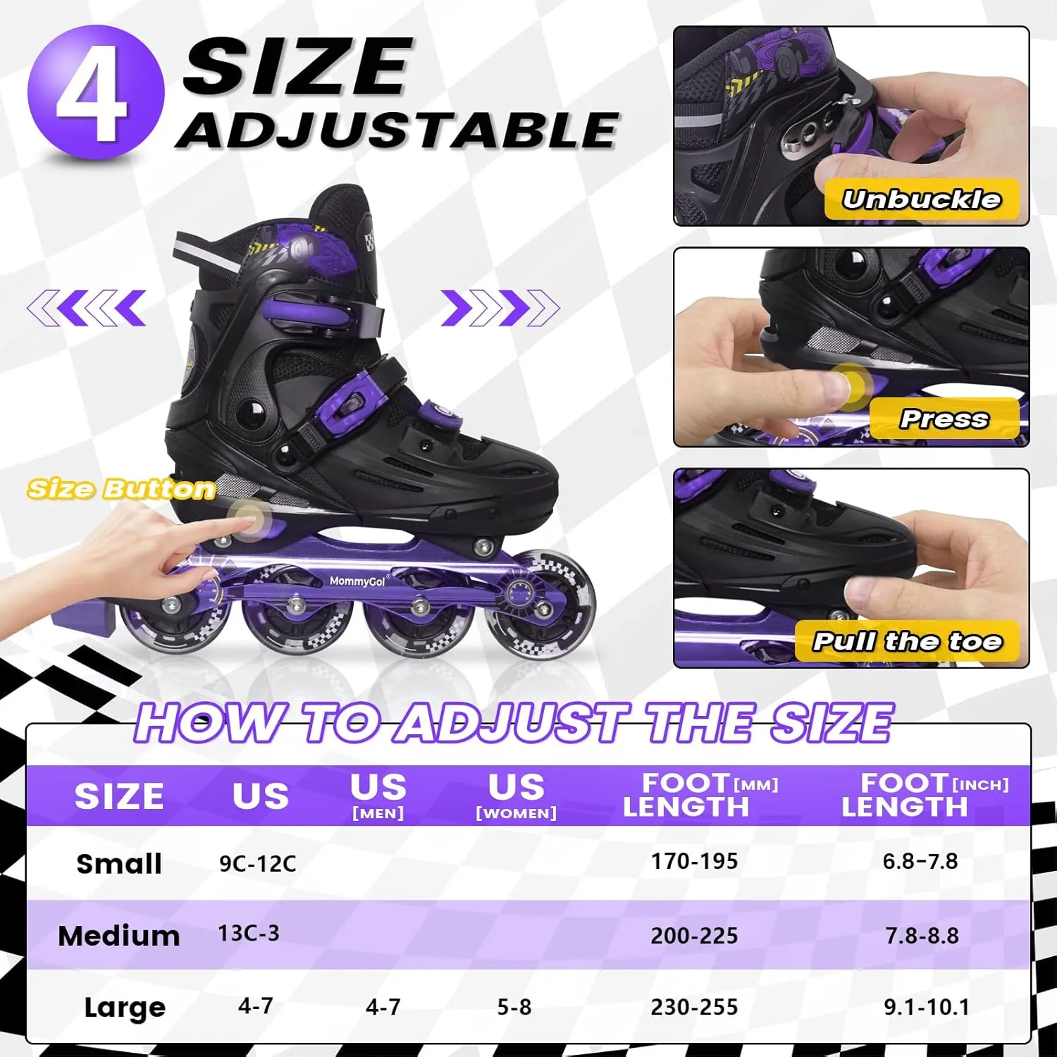 MammyGol Inline Skates for Boys and Girls Youth, 4 Size Adjustable Roller Skates with PU Flashing Wheels, Aggressive Inline Skates High Performance for Kids Age 6-12