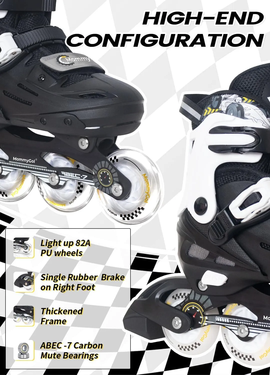 MammyGol Inline Skates for Boys and Girls Youth, 4 Size Adjustable Roller Skates with PU Flashing Wheels, Aggressive Inline Skates High Performance for Kids Age 6-12
