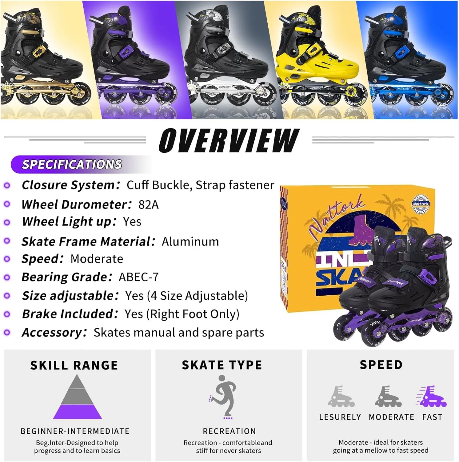 MammyGol Inline Skates for Boys and Girls Youth, 4 Size Adjustable Roller Skates with PU Flashing Wheels, Aggressive Inline Skates High Performance for Kids Age 6-12