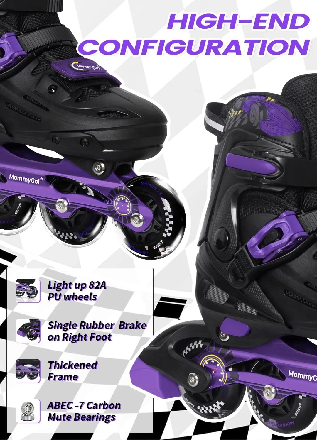 MammyGol Inline Skates for Boys and Girls Youth, 4 Size Adjustable Roller Skates with PU Flashing Wheels, Aggressive Inline Skates High Performance for Kids Age 6-12
