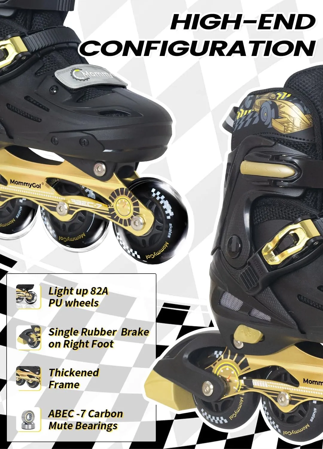MammyGol Inline Skates for Boys and Girls Youth, 4 Size Adjustable Roller Skates with PU Flashing Wheels, Aggressive Inline Skates High Performance for Kids Age 6-12