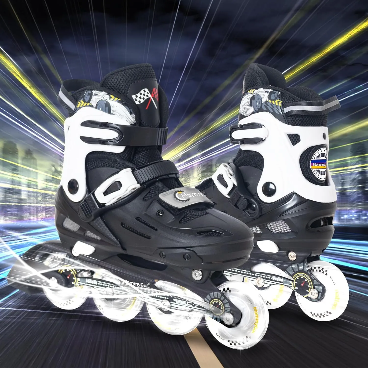 MammyGol Inline Skates for Boys and Girls Youth, 4 Size Adjustable Roller Skates with PU Flashing Wheels, Aggressive Inline Skates High Performance for Kids Age 6-12