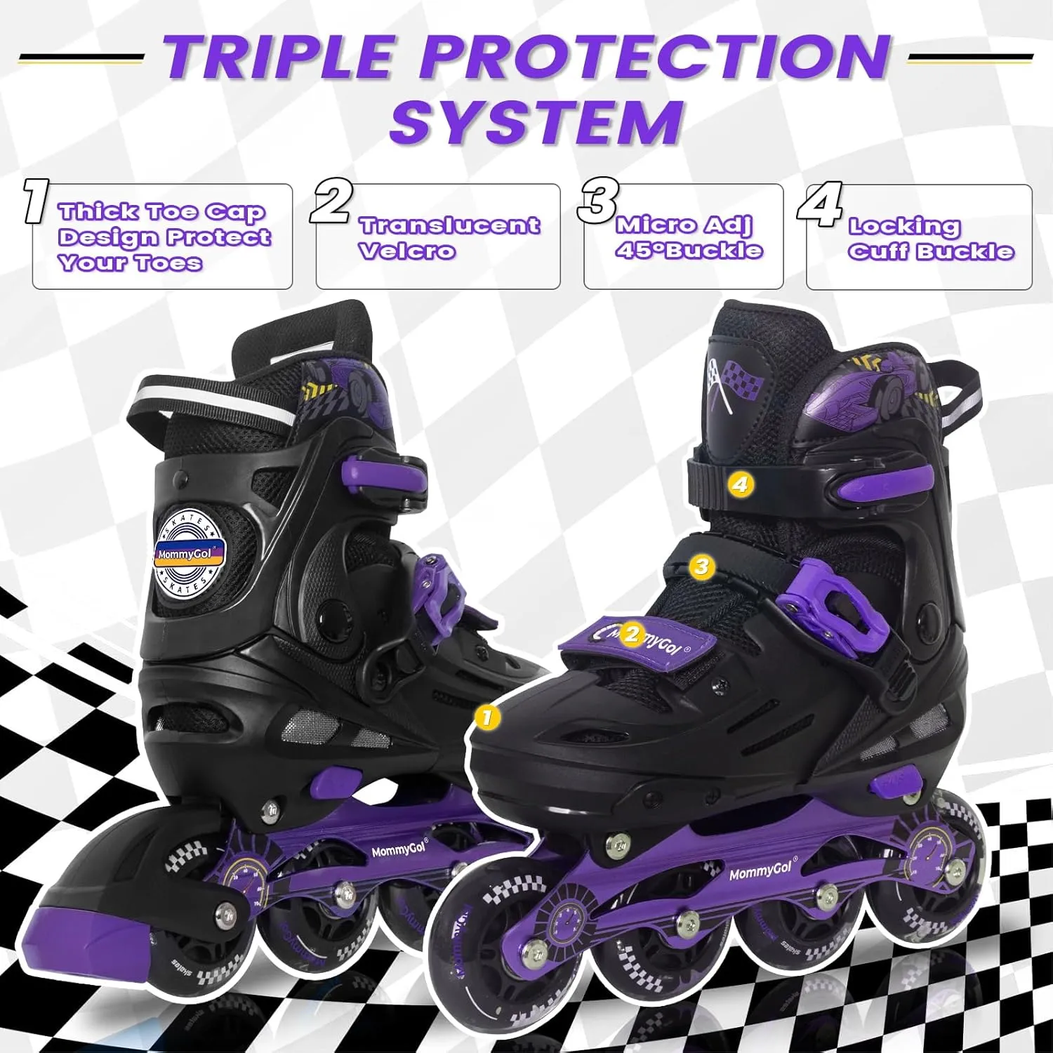 MammyGol Inline Skates for Boys and Girls Youth, 4 Size Adjustable Roller Skates with PU Flashing Wheels, Aggressive Inline Skates High Performance for Kids Age 6-12