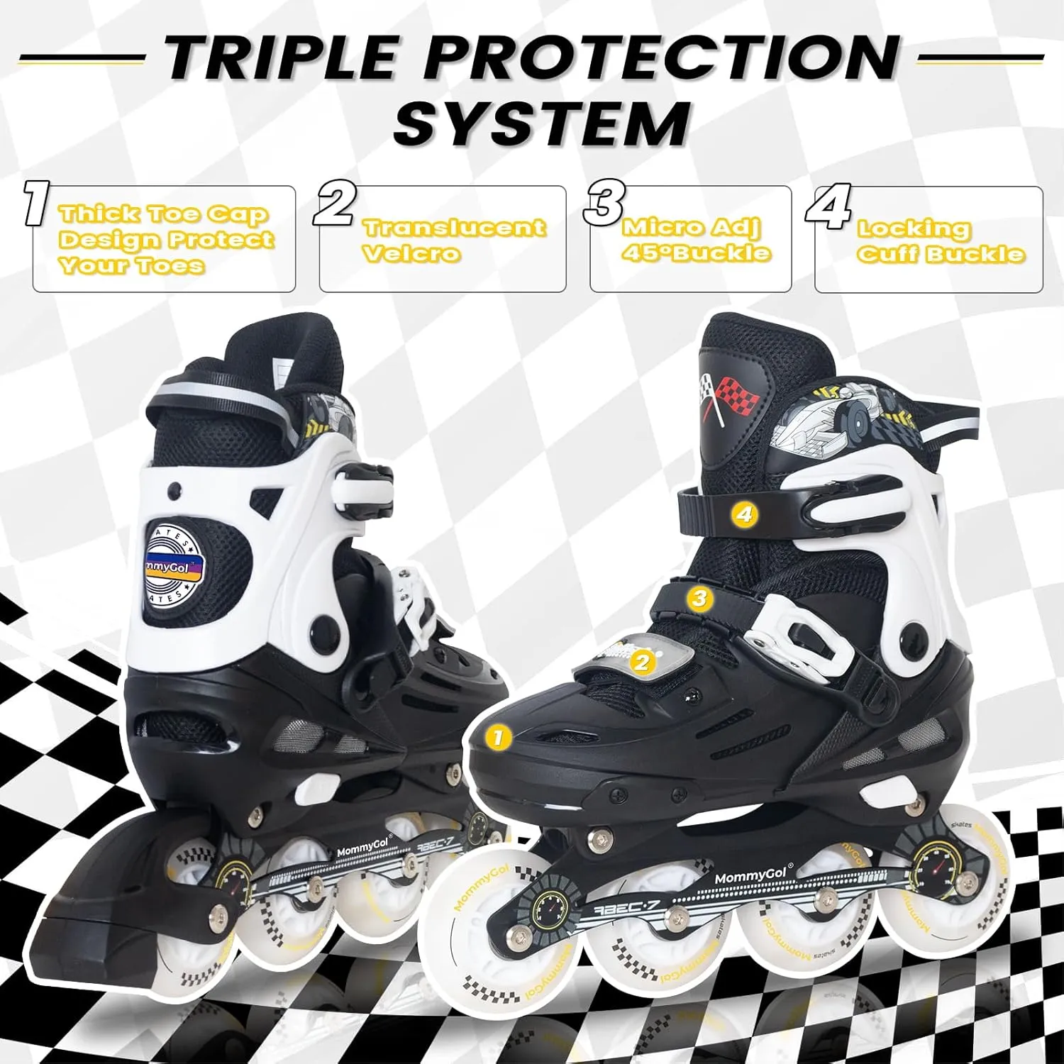 MammyGol Inline Skates for Boys and Girls Youth, 4 Size Adjustable Roller Skates with PU Flashing Wheels, Aggressive Inline Skates High Performance for Kids Age 6-12