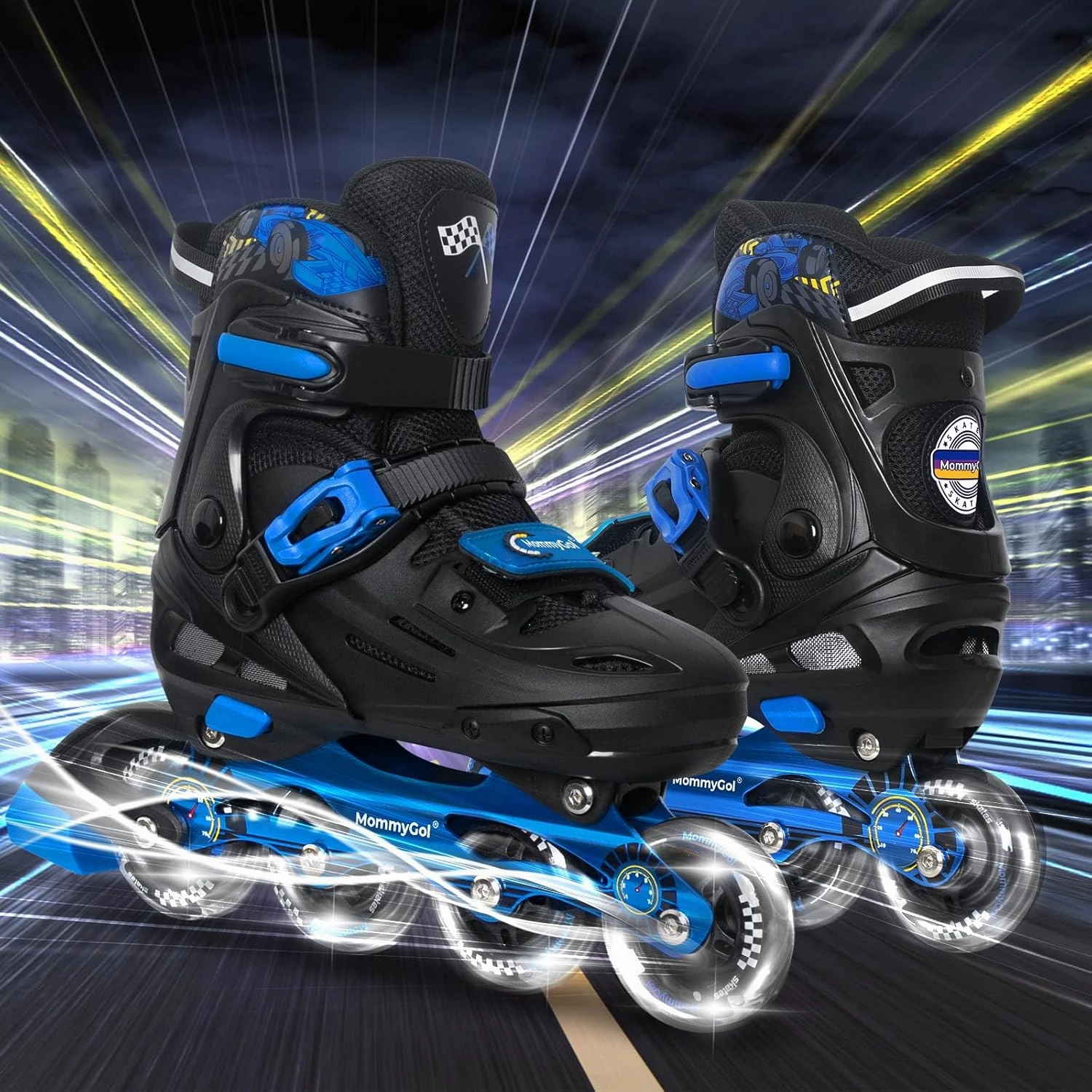 MammyGol Inline Skates for Boys and Girls Youth, 4 Size Adjustable Roller Skates with PU Flashing Wheels, Aggressive Inline Skates High Performance for Kids Age 6-12