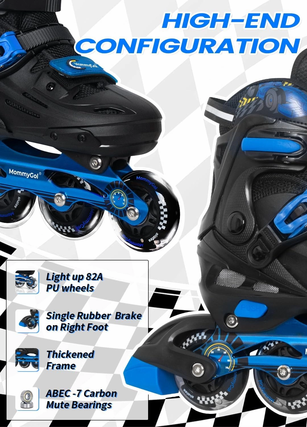 MammyGol Inline Skates for Boys and Girls Youth, 4 Size Adjustable Roller Skates with PU Flashing Wheels, Aggressive Inline Skates High Performance for Kids Age 6-12