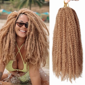 Marley Twist Braiding Hair 14 inch Afro Kinky Curly Crochet Braids 8 Packs Cuban Twist Crochet Braids Synthetic Low Maintenance Skin-Friendly Marley Hair Extensions(27#, Packs of 8)