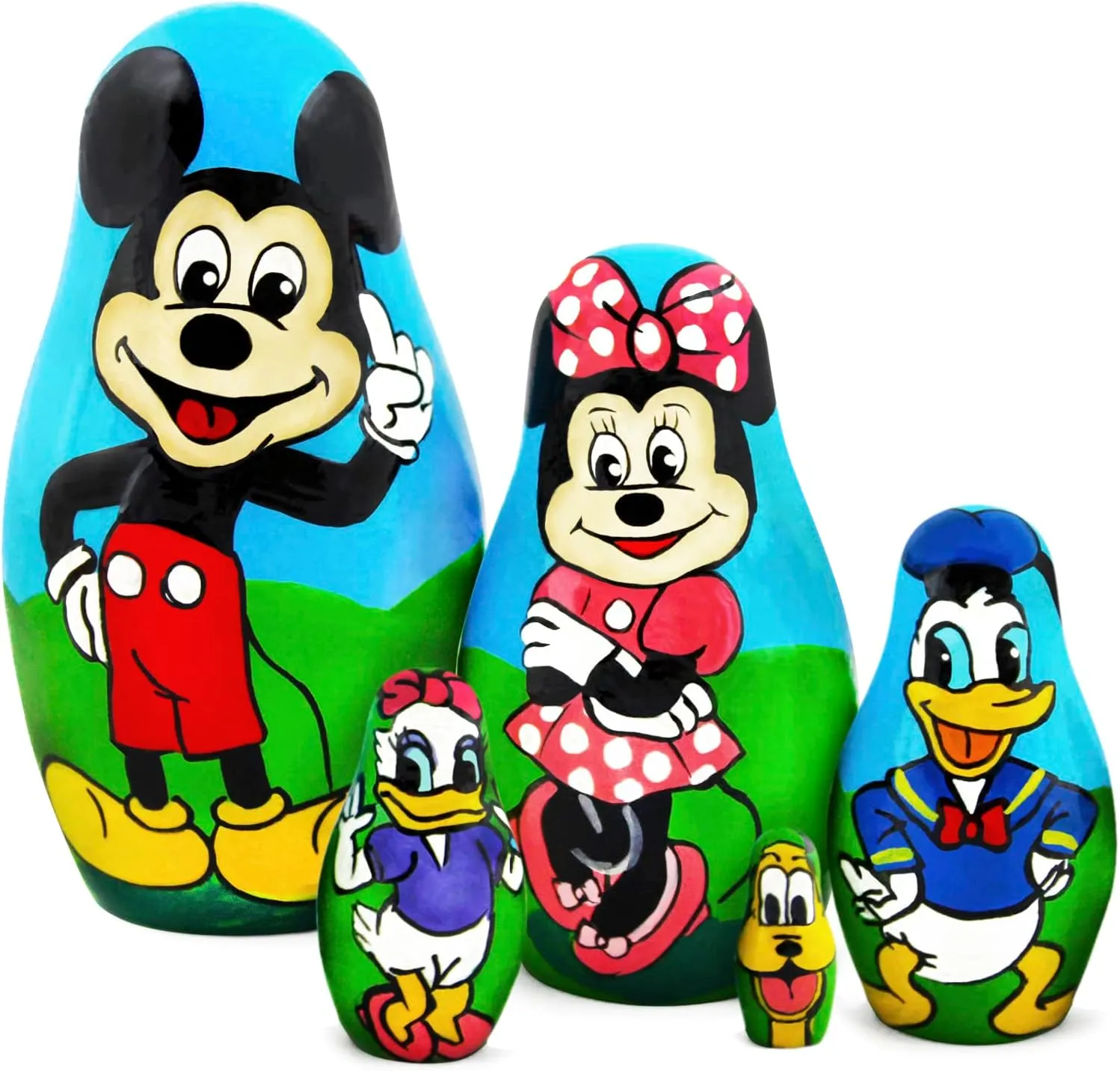 Matryoshka Babushka Russian Nesting Wooden Doll Cartoon Mickey Mouse Minnie Donald Duck Babouska Matrioska Stacking 5 Pcs