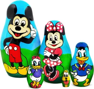 Matryoshka Babushka Russian Nesting Wooden Doll Cartoon Mickey Mouse Minnie Donald Duck Babouska Matrioska Stacking 5 Pcs