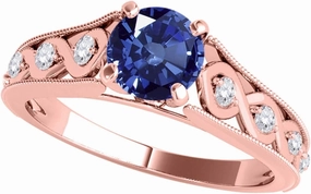 MauliJewels 1.04 Carat Halo Unique Design Sapphire And Diamond Engagement Ring Crafted 4-prong 14k Solid Rose Gold
