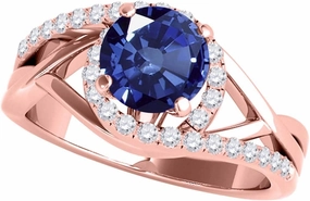 MauliJewels 1.15 Carat Created Sapphire And Diamond Engagement Ring Crafted Prong 10k Solid Rose Gold