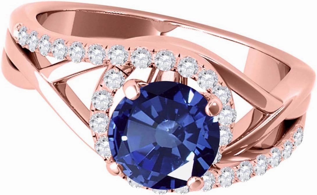 MauliJewels 1.15 Carat Created Sapphire And Diamond Engagement Ring Crafted Prong 10k Solid Rose Gold