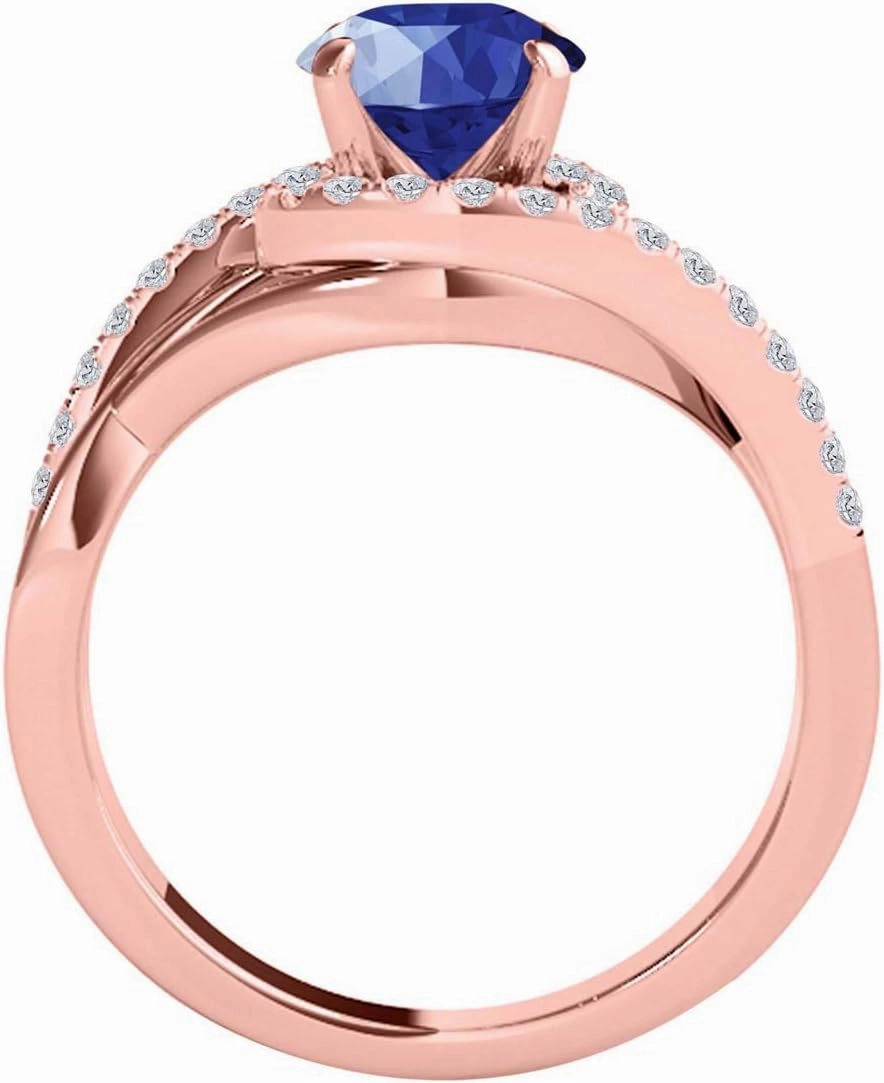 MauliJewels 1.15 Carat Created Sapphire And Diamond Engagement Ring Crafted Prong 10k Solid Rose Gold