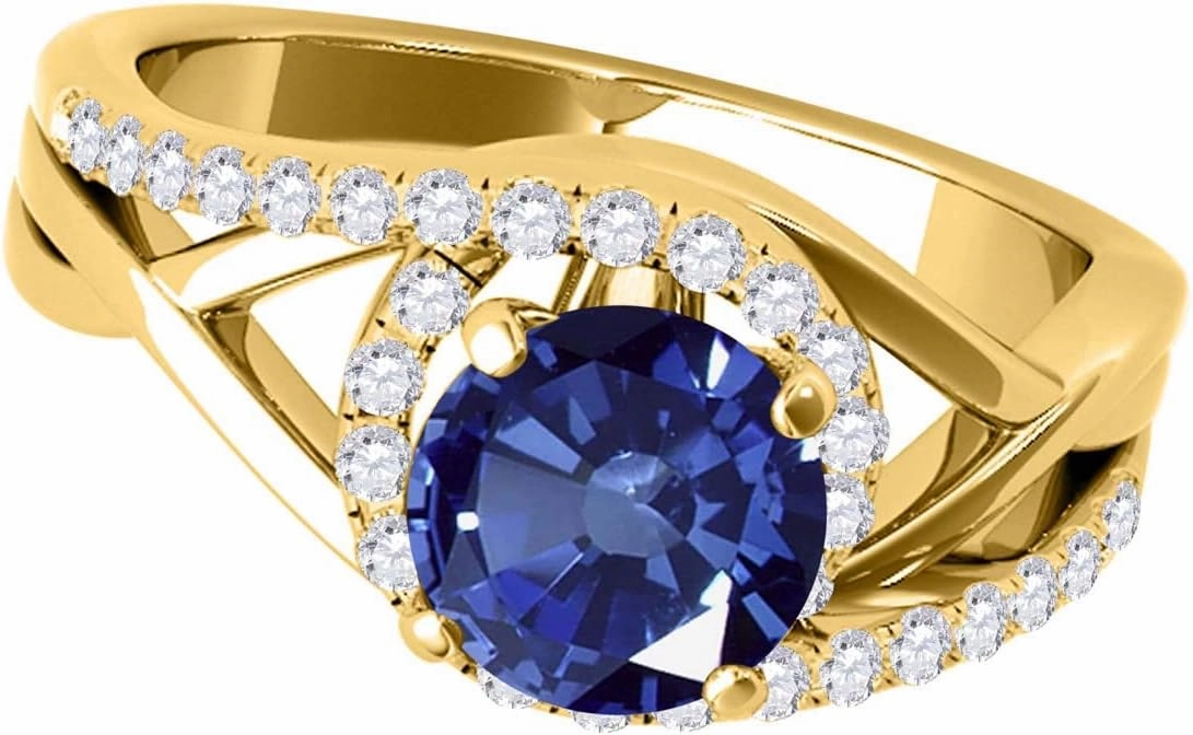 MauliJewels 1.15 Carat Created Sapphire And Diamond Engagement Ring Crafted Prong 10k Solid Yellow Gold
