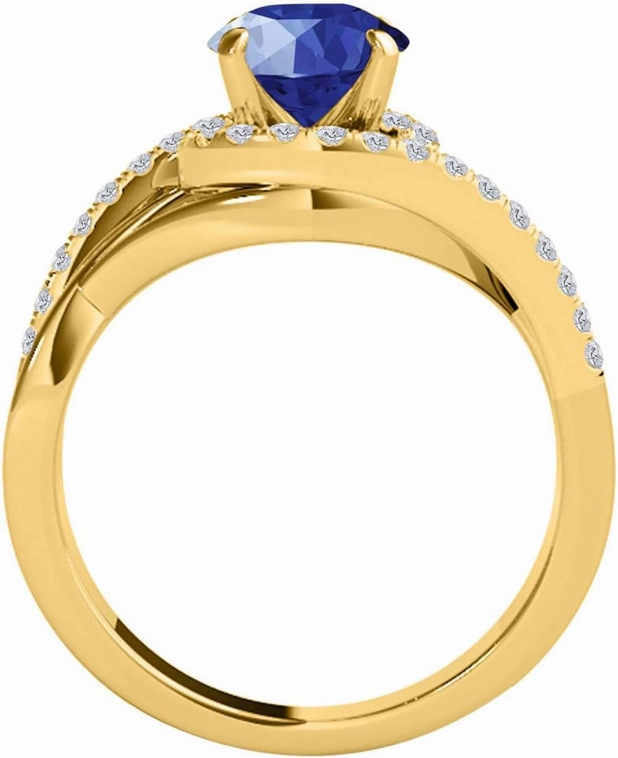 MauliJewels 1.15 Carat Created Sapphire And Diamond Engagement Ring Crafted Prong 10k Solid Yellow Gold