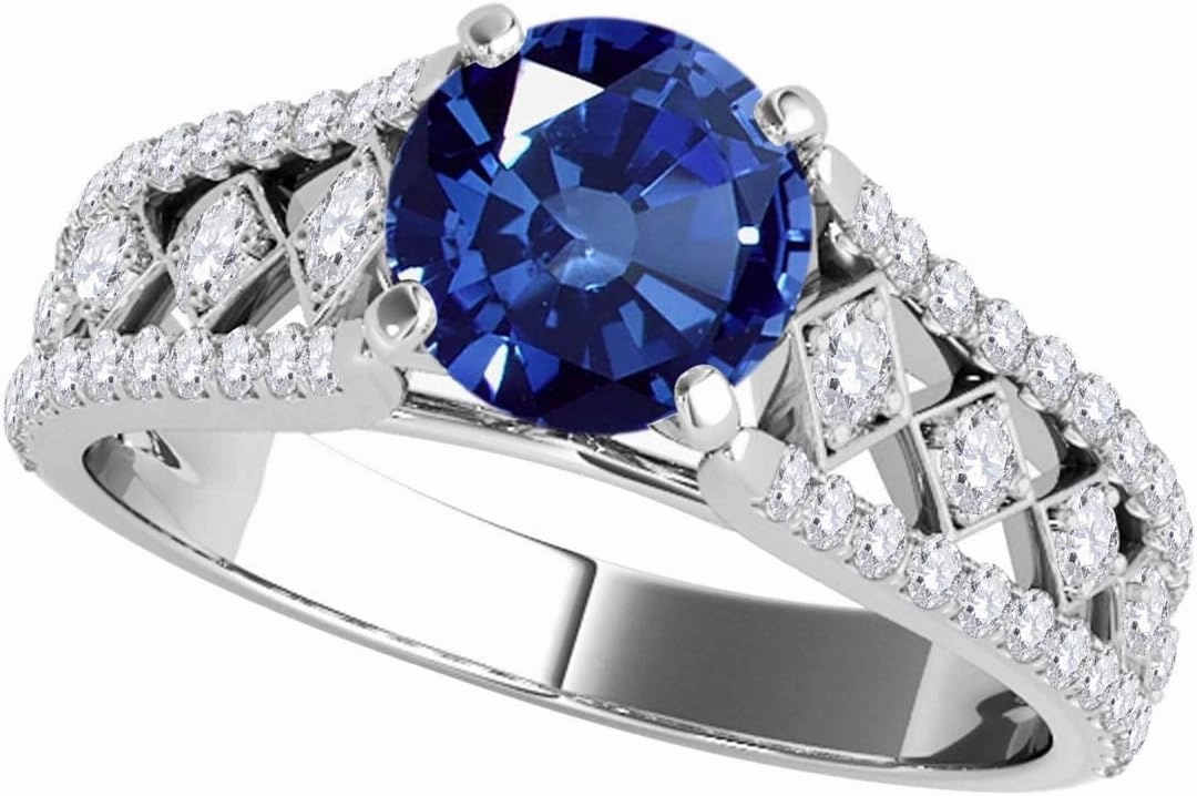 MauliJewels 1.24 Carat Halo Unique Design Sapphire And Diamond Engagement Ring Crafted 4-prong 14k Solid White Gold