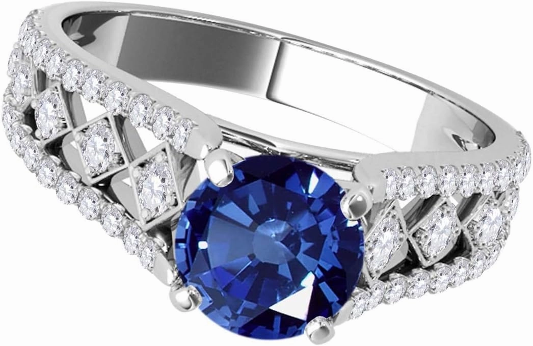 MauliJewels 1.24 Carat Halo Unique Design Sapphire And Diamond Engagement Ring Crafted 4-prong 14k Solid White Gold