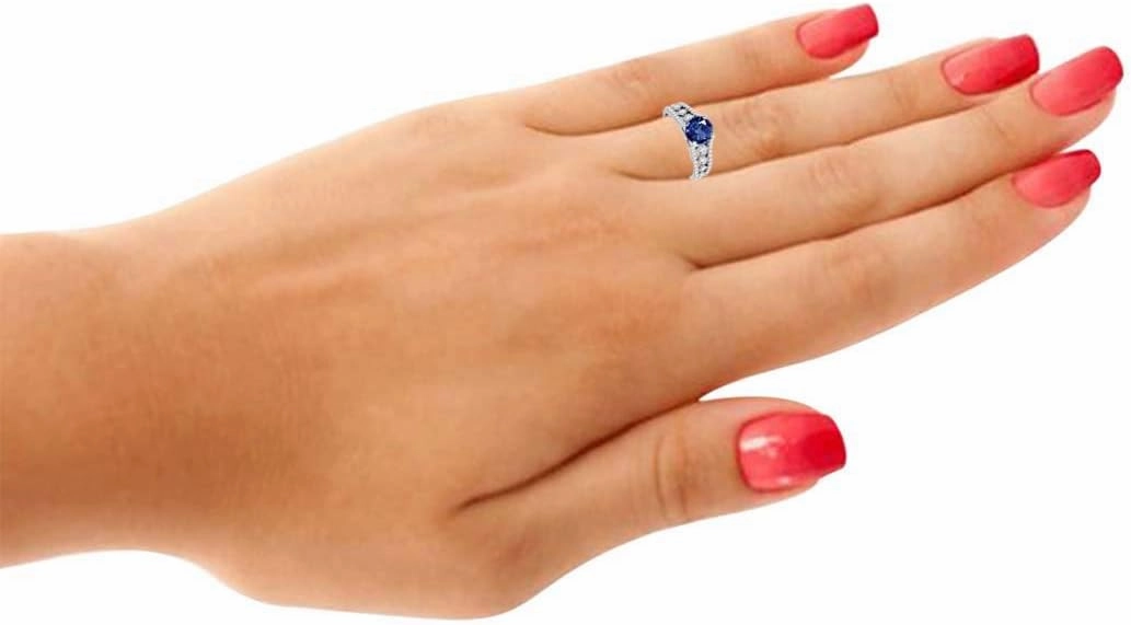 MauliJewels 1.24 Carat Halo Unique Design Sapphire And Diamond Engagement Ring Crafted 4-prong 14k Solid White Gold
