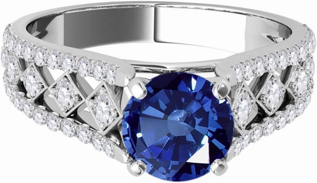 MauliJewels 1.24 Carat Halo Unique Design Sapphire And Diamond Engagement Ring Crafted 4-prong 14k Solid White Gold