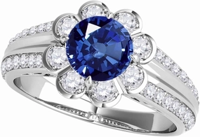 MauliJewels 1.25 Carat Halo Sapphire And Diamond Engagement Ring 4 prong 14k Solid White Gold