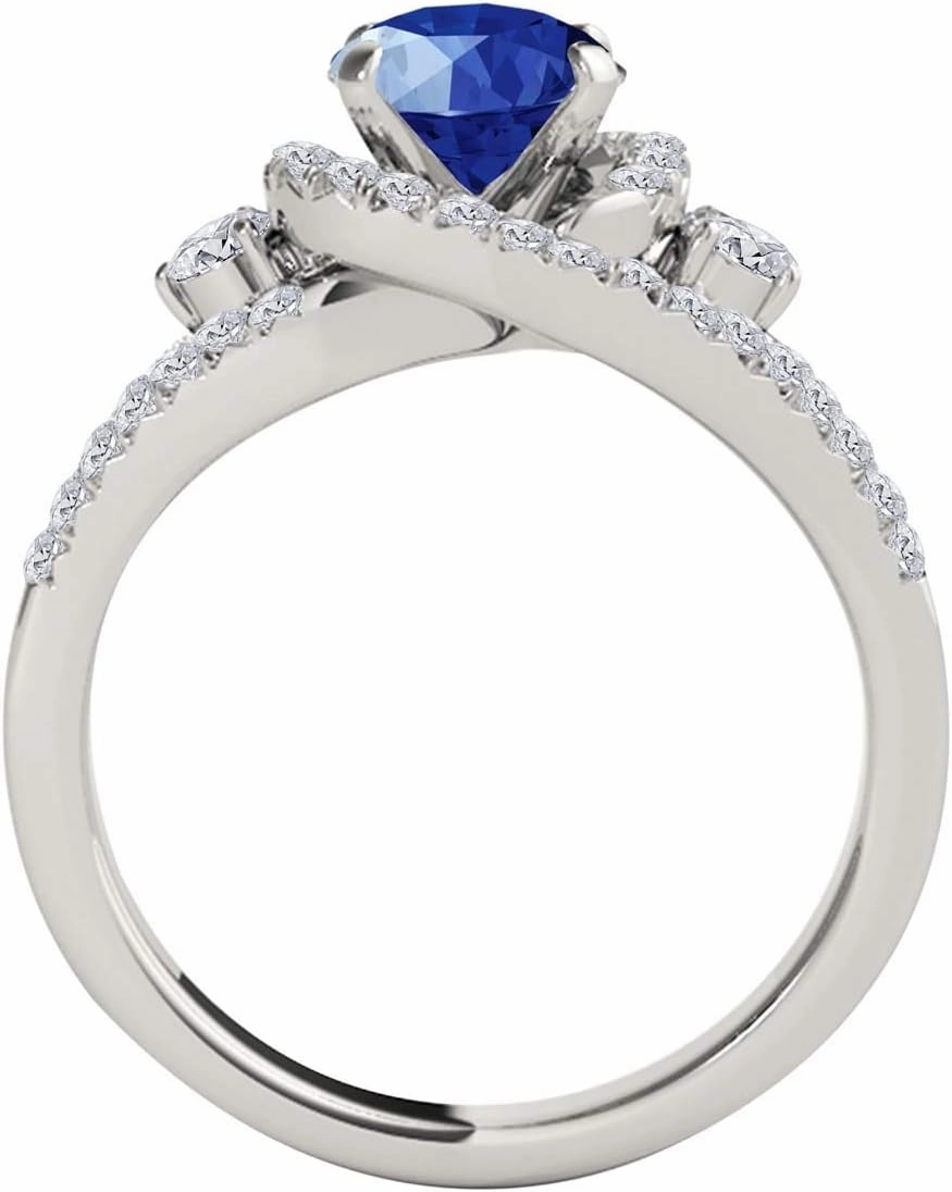 MauliJewels 1.65 Carat Halo Sapphire And Diamond Engagement Ring 4 prong 14k White Gold