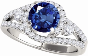 MauliJewels 1.65 Carat Halo Sapphire And Diamond Engagement Ring 4 prong 14k White Gold