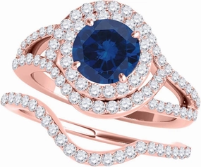 MauliJewels 1.91 Carat Halo Split Shank Interwined Design Sapphire prong 14k Rose Gold