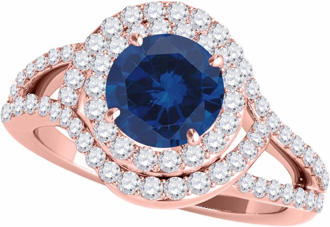 MauliJewels 1.91 Carat Halo Split Shank Interwined Design Sapphire prong 14k Rose Gold