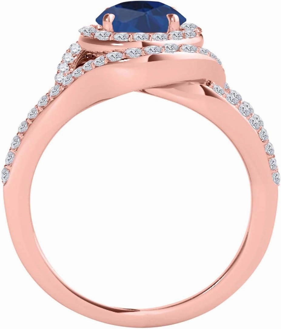 MauliJewels 1.91 Carat Halo Split Shank Interwined Design Sapphire prong 14k Rose Gold