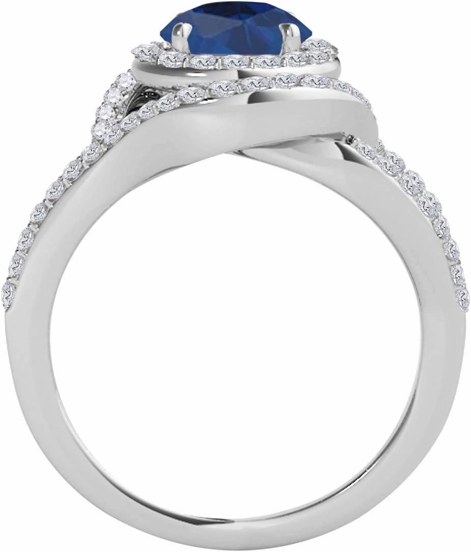 MauliJewels 1.91 Carat Halo Split Shank Interwined Design Sapphire prong 14k White Gold