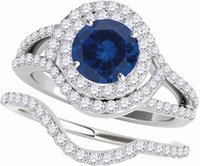 MauliJewels 1.91 Carat Halo Split Shank Interwined Design Sapphire prong 14k White Gold